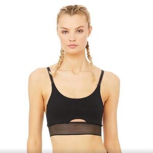Alo Yoga black Line Up sports bra with mesh band